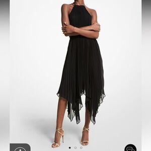 Michael Kors Black Pleated Georgette Halter Dress in XS